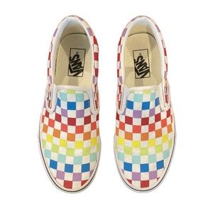 Vans Rainbow Checkerboard Slip Ons